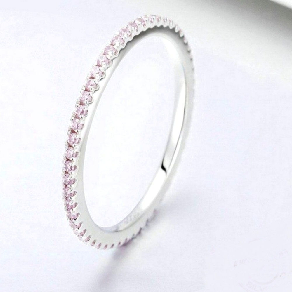 925 Sterling Pink Diamond Eternity Stackable Ring